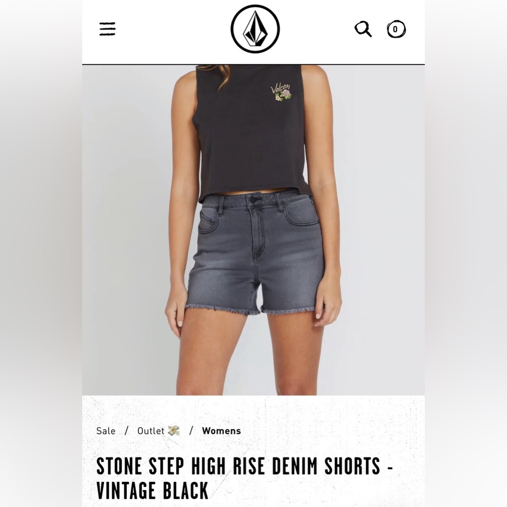 VOLCOM STONE STEP HIGH RISE DENIM SHORTS - VINTAGE BLACK. Size 29